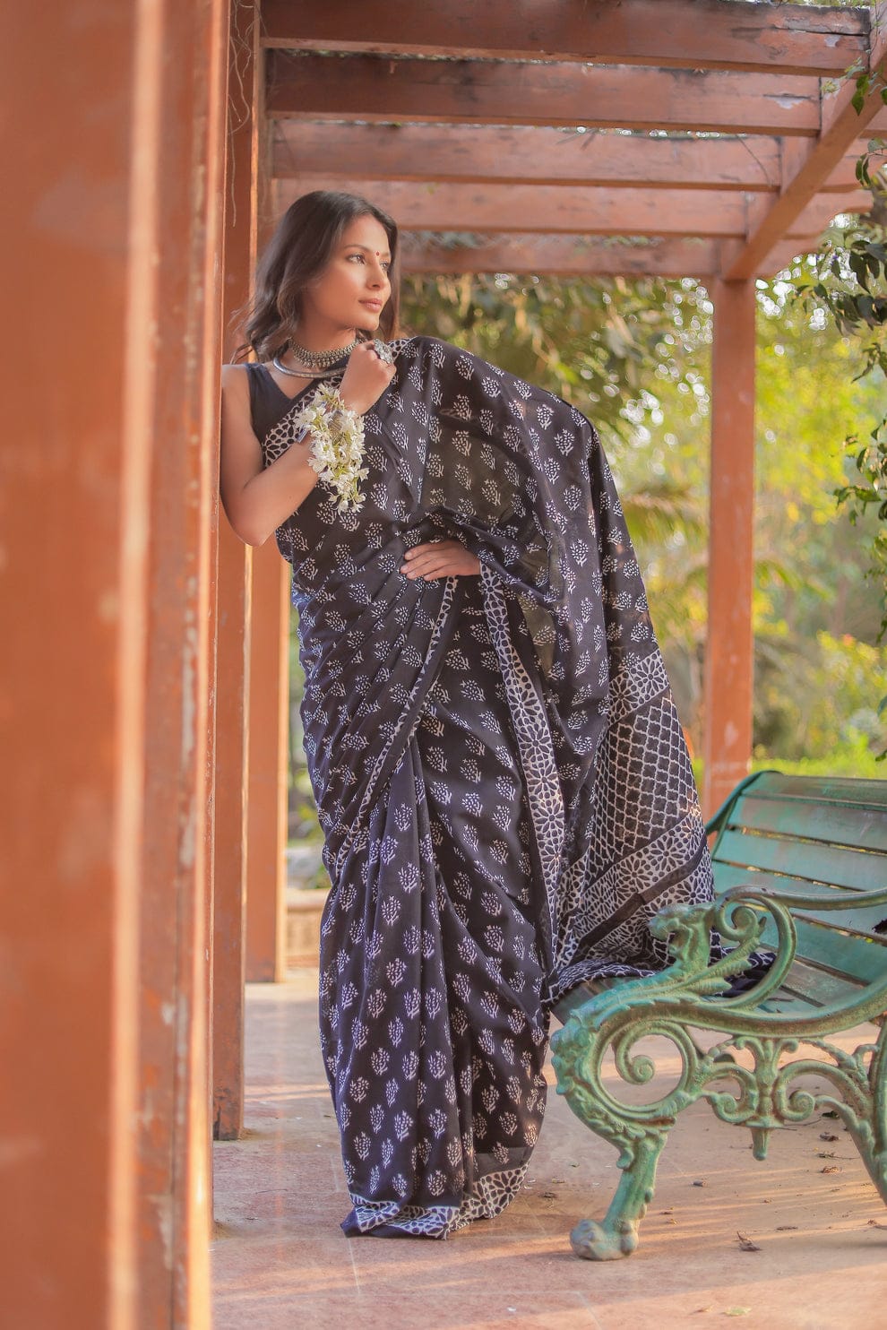 Black ready to wear Floral Printed Pure Cotton Saree
