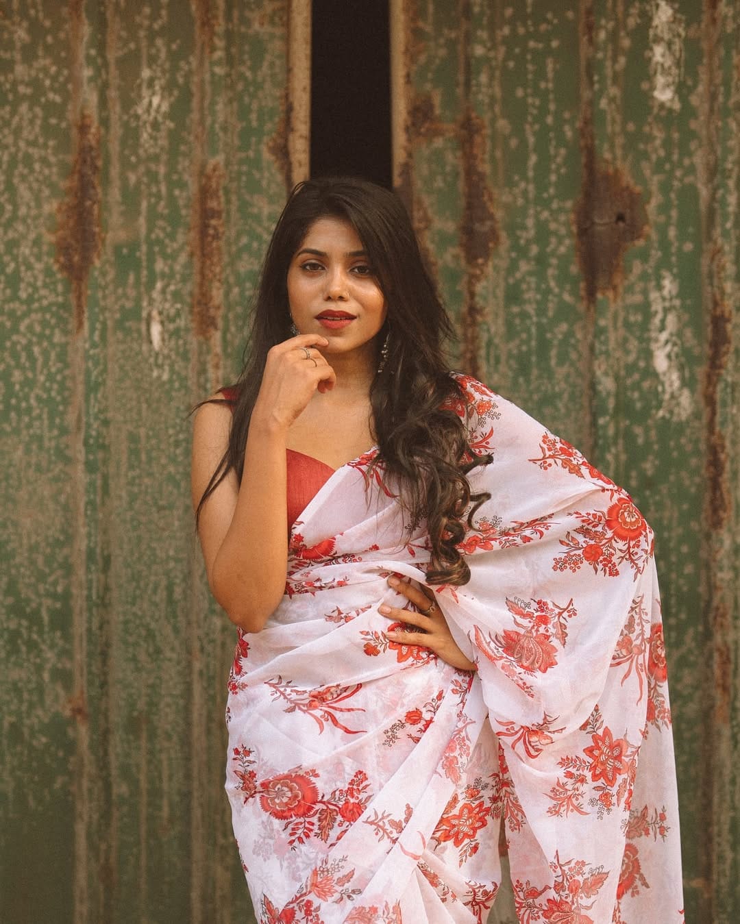 Elegant white 1-minute ready to wear Georgette silk saree