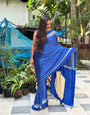 Elegant Blue And White Lineing 1-minute Ready To Wear Saree