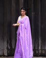 Purple Embellished 1 Minute Ready To Wear  Mul Cotton Digital Printed Saree With Pocket