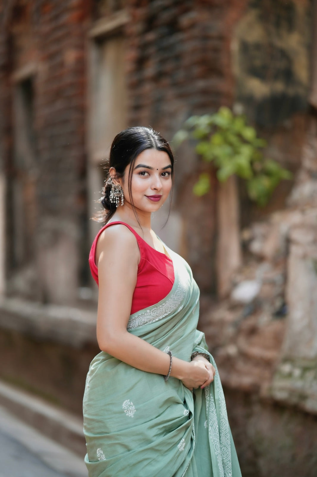 Alluring Sea Green Color 1 Minute Ready To Wear  Mul Cotton Digital Printed Saree With Pocket