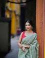 Alluring Sea Green Color 1 Minute Ready To Wear  Mul Cotton Digital Printed Saree With Pocket