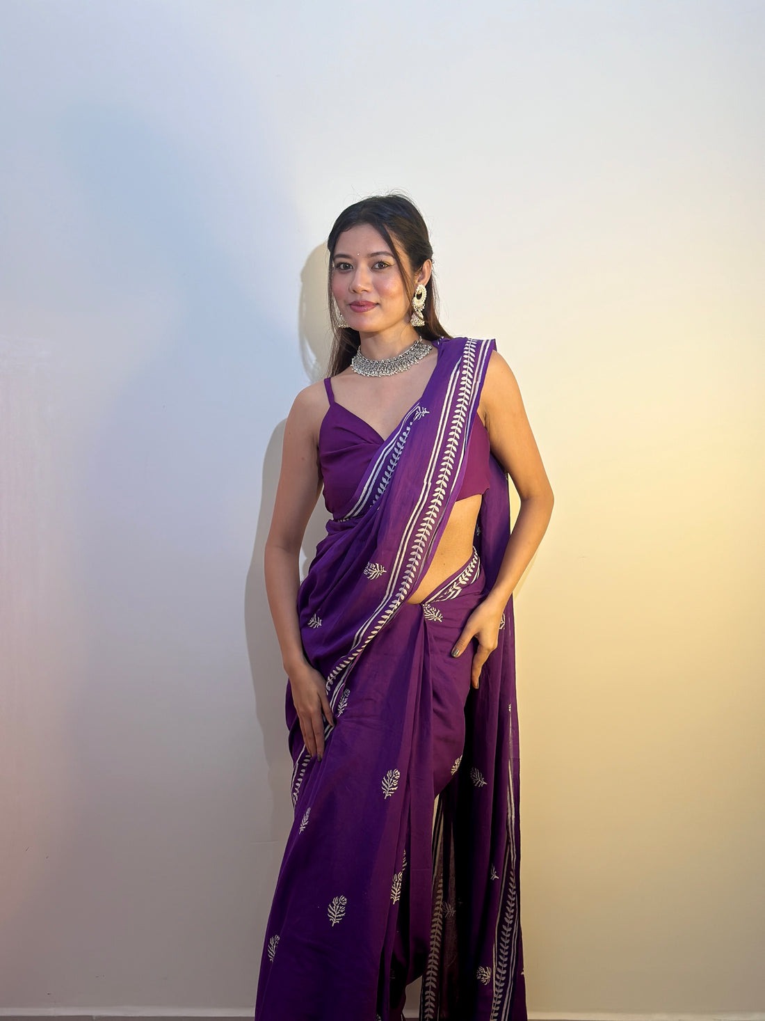 Kasturi Purple 1 Minute Ready To Wear  Mul Cotton Digital Printed Saree With Pocket