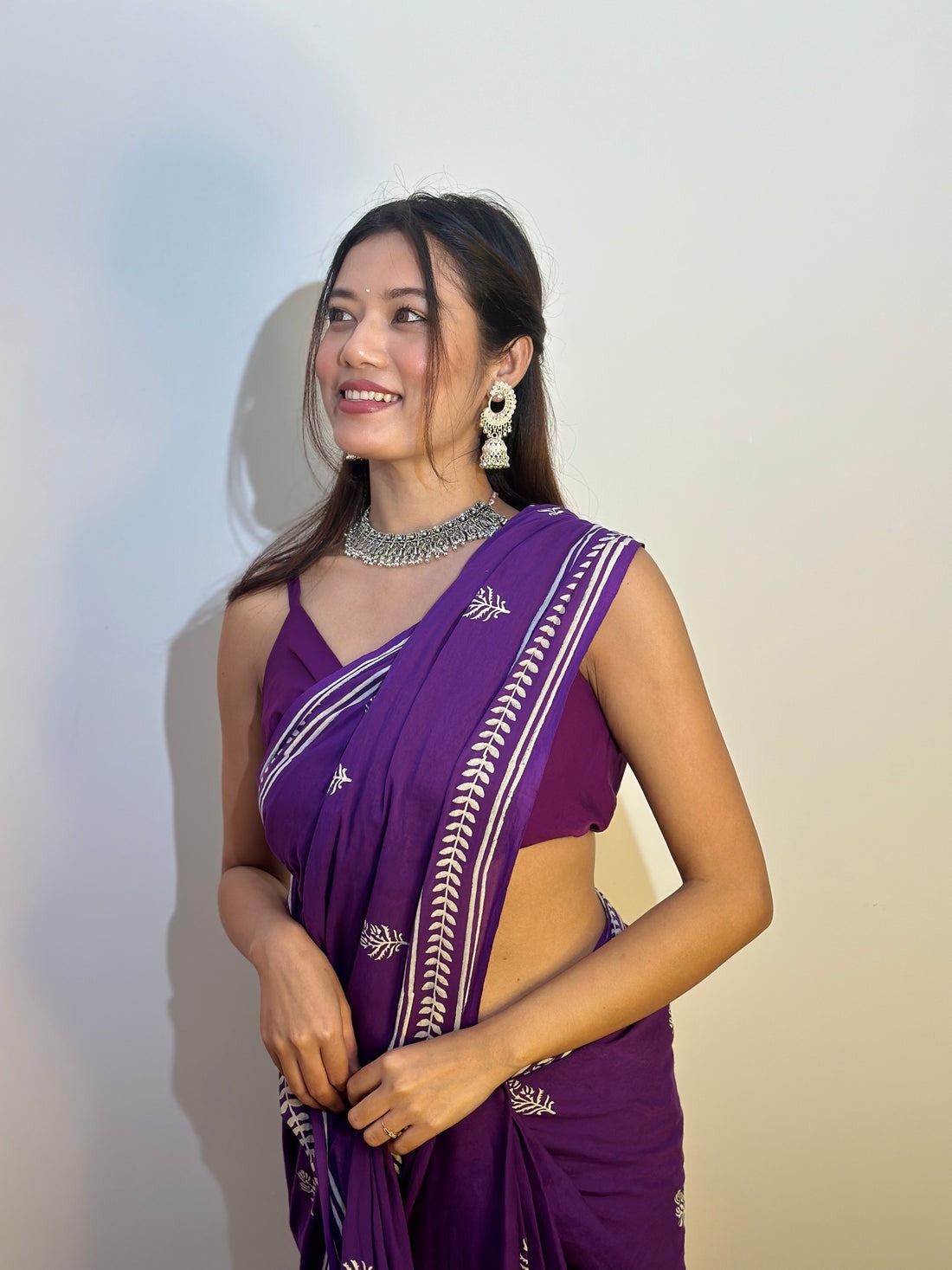 Kasturi Purple 1 Minute Ready To Wear  Mul Cotton Digital Printed Saree With Pocket