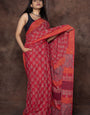 Rhurab Red 1 Minute Ready To Wear  Mul Cotton Digital Printed Saree With Pocket