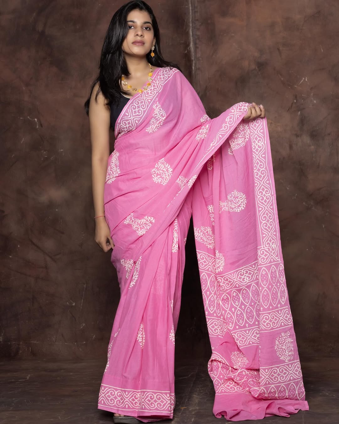 Blush Pink Colour 1 Minute Ready To Wear  Mul Cotton Digital Printed Saree With Pocket