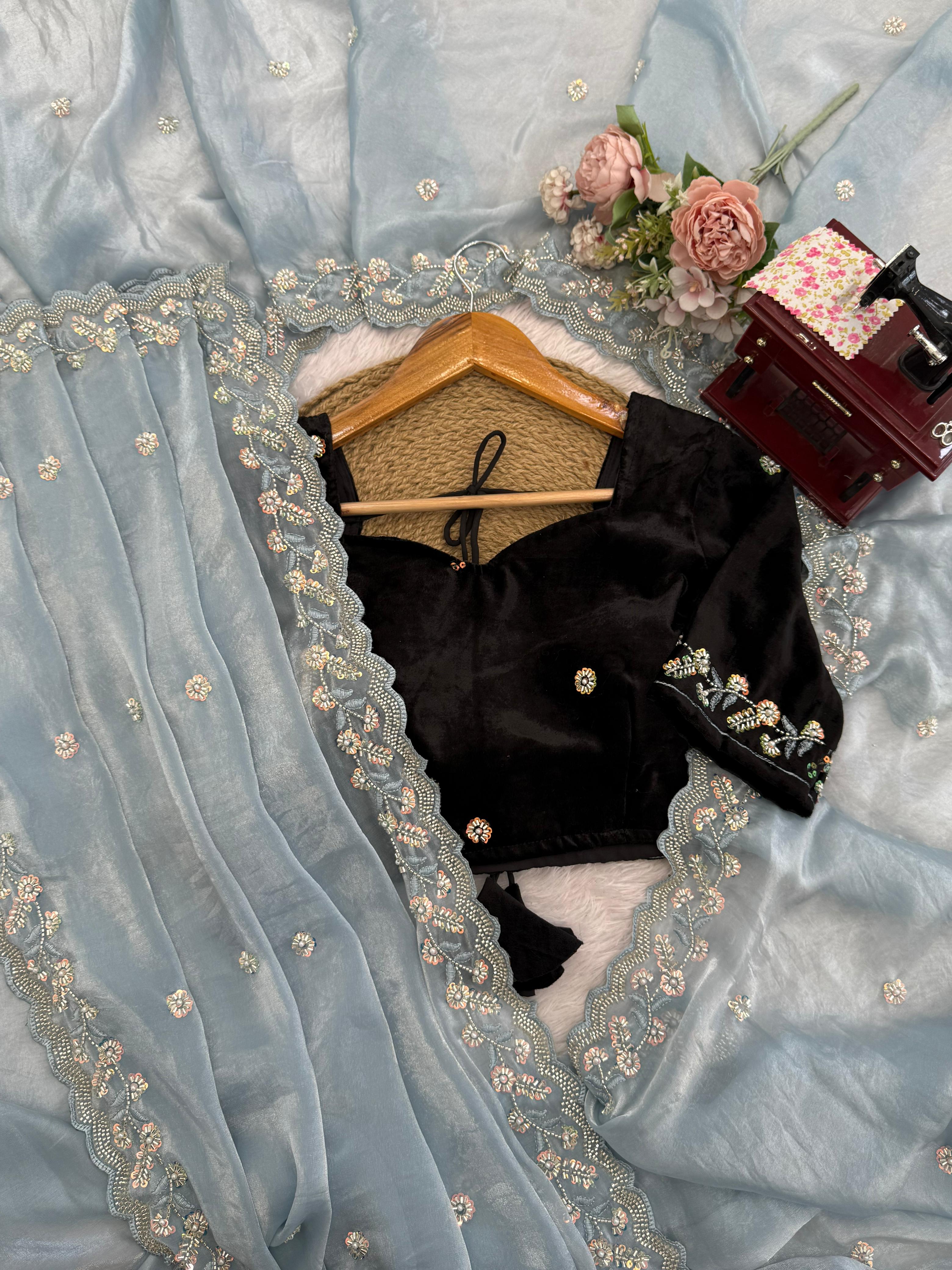 Moonlit Garden Embroidered Saree