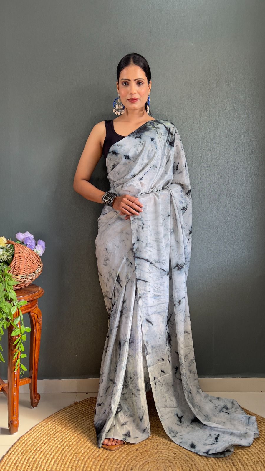 Angelic  1-Minute Ready To Wear Light Grey Chiffon Silk Saree