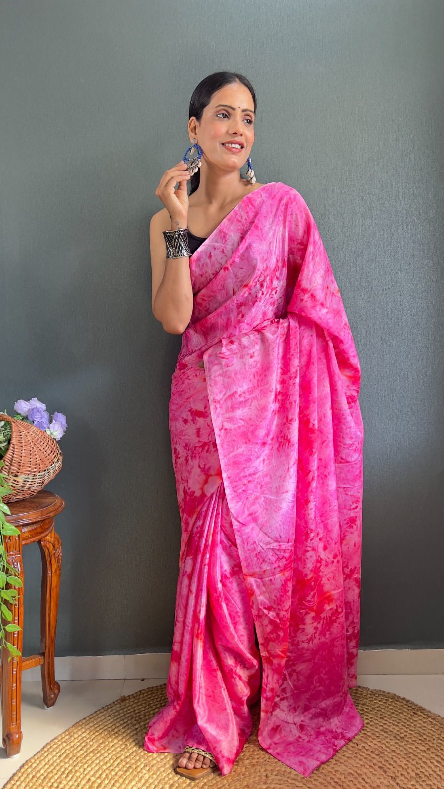 Pretty 1-Minute Ready To Wear Pink Chiffon Saree