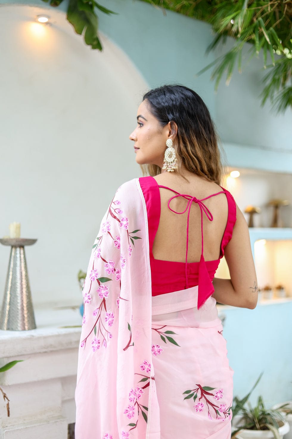 Felicitous 1-Minute Ready To Wear Pink Georgette Saree