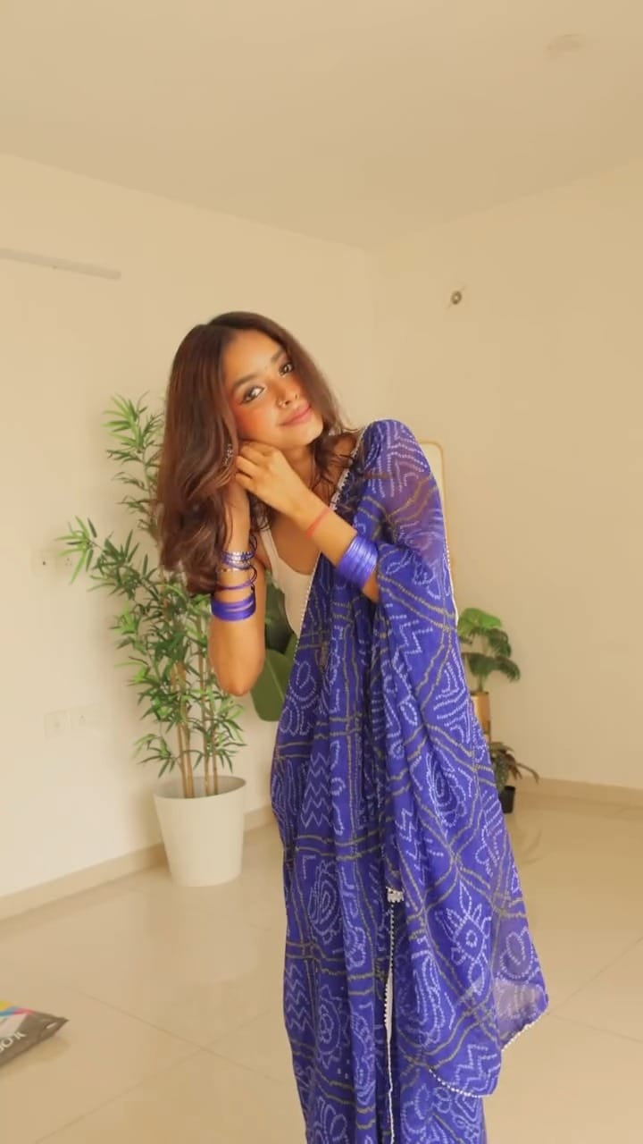 Georgette Lilac 1-minute ready to  Wear Printed Saree