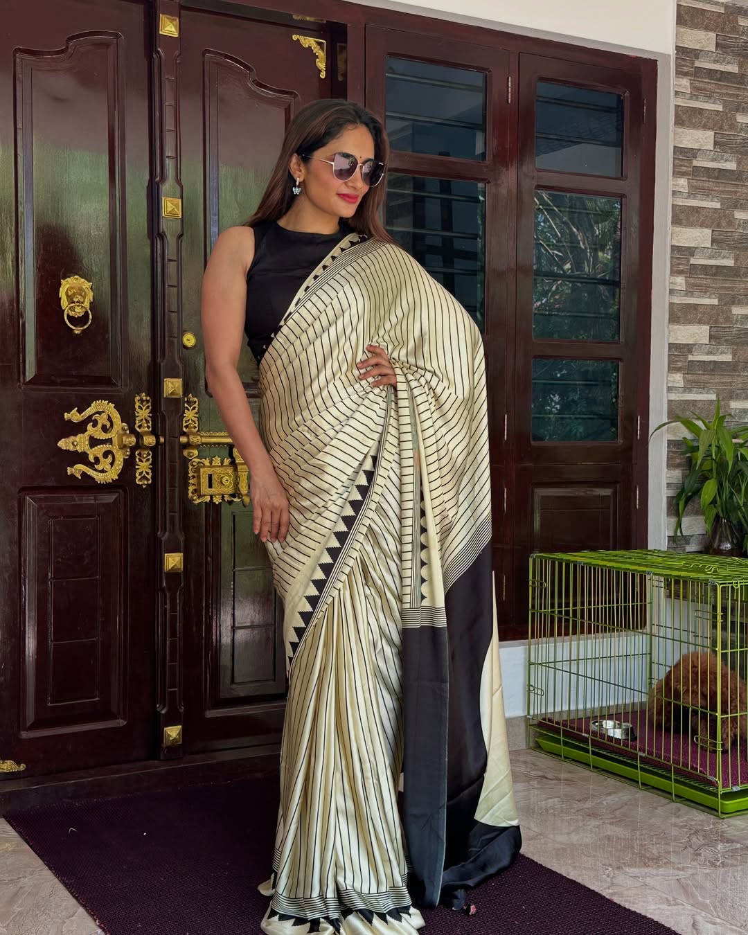 Black & White lineing 1 Min Ready To Wear Saree