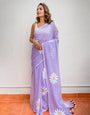 Lavender Hand painted Mulmul Cotton Ready To Wear Saree