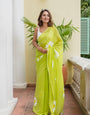 Green Hand Painted Mulmul Cotton Ready To Wear Saree