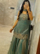 Golden Glow Sunehri Aura Sharara Set – Party & Wedding Ready