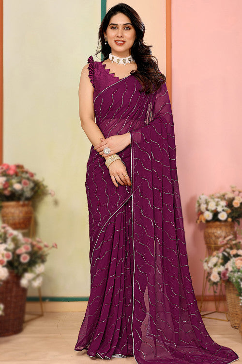 Adorning  Swarovski Work Embroidered Georgette Saree