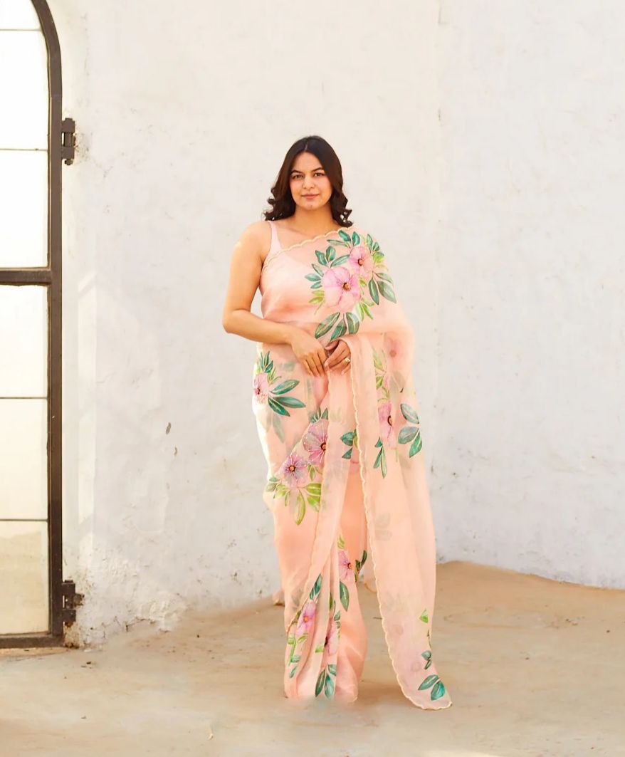 Printed Bollywood Organza, Tissue Saree