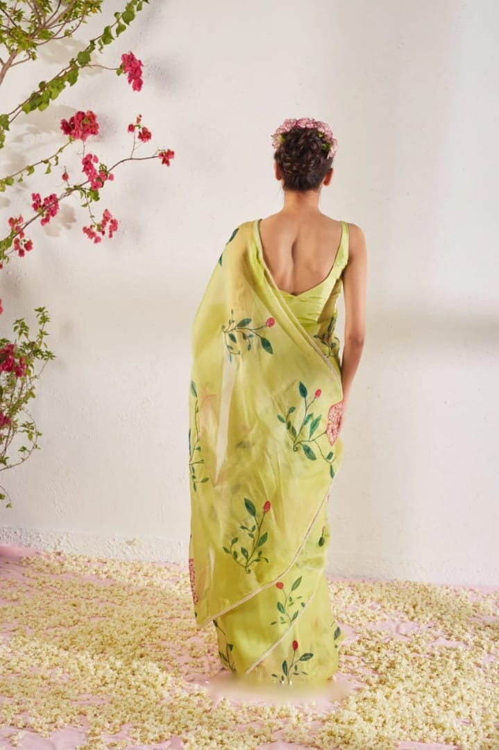 Exceptional 1-Minute Ready To Wear Hand Work Organza Silk Saree