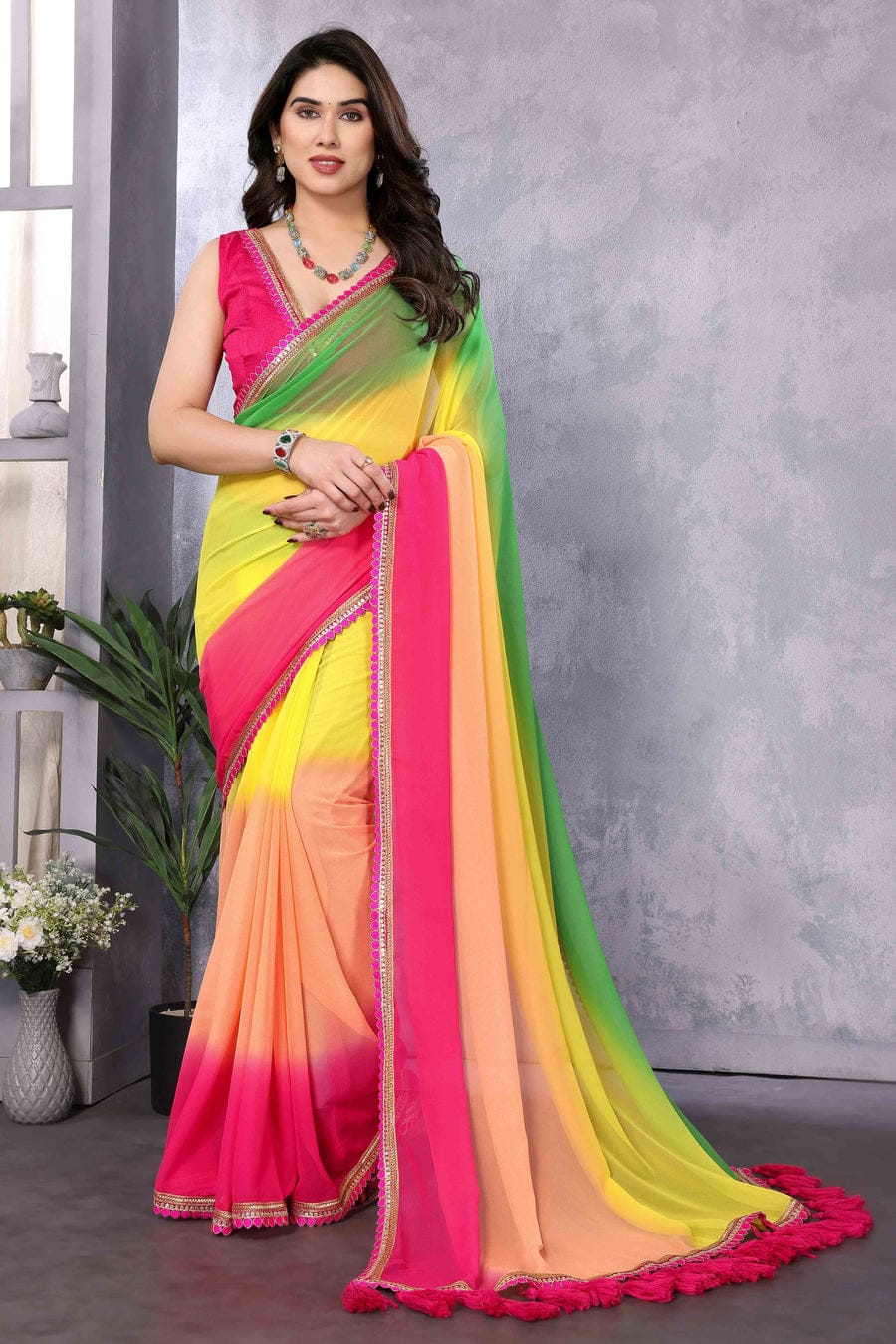 Stunner 1-Minute Ready To Wear  Georgette Saree & beautiful lace border