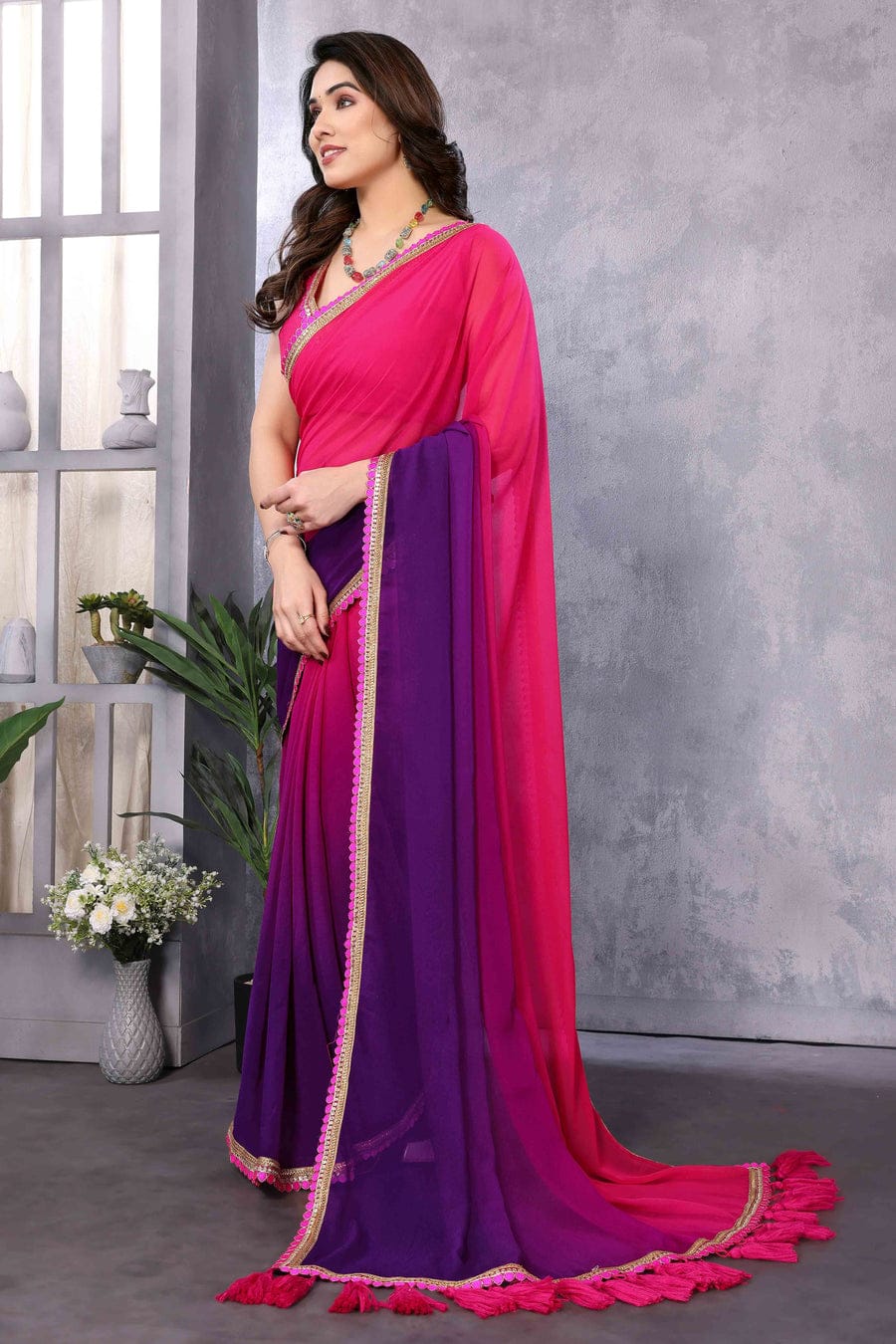 Intricate 1-Minute Ready To Wear  Georgette Saree & beautiful lace border