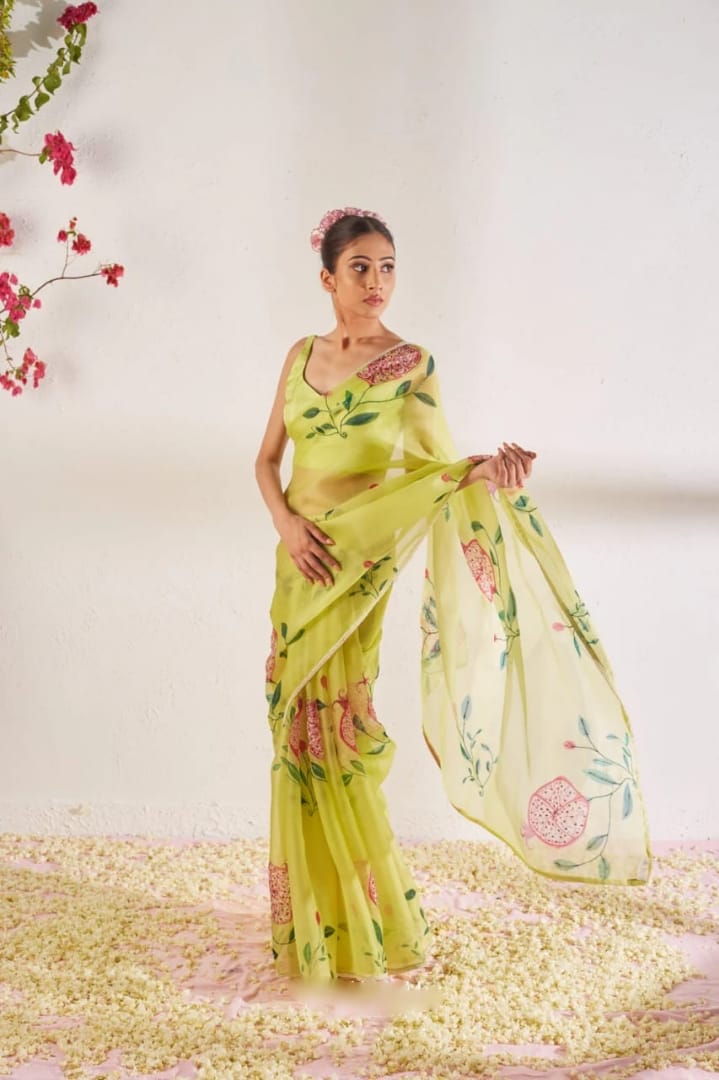 Exceptional 1-Minute Ready To Wear Hand Work Organza Silk Saree