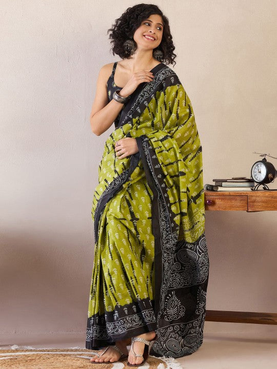 Ethnic Motifs Poly Cotton Ready To Wear Ikat Saree