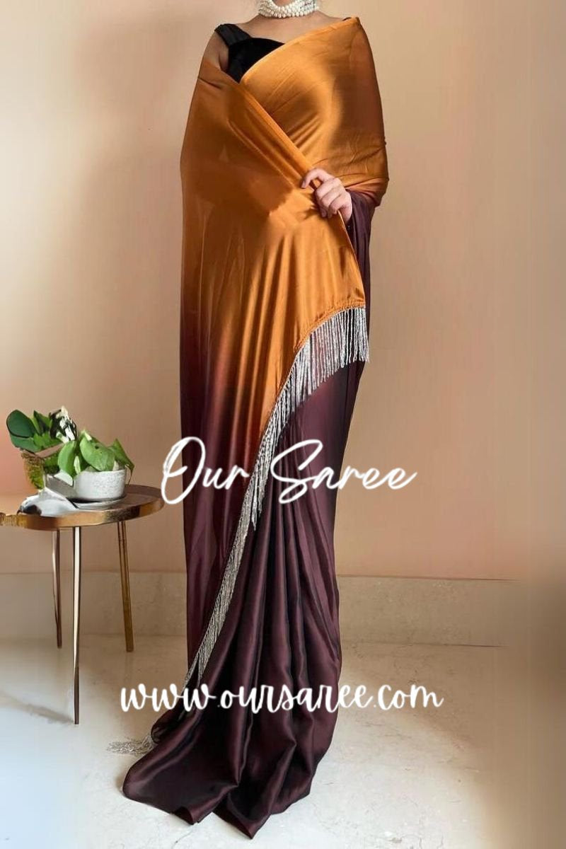 1-MIN READY TO WEAR  Summer Sands Ombré Georgette Saree with Handmade Tassels on Pallu