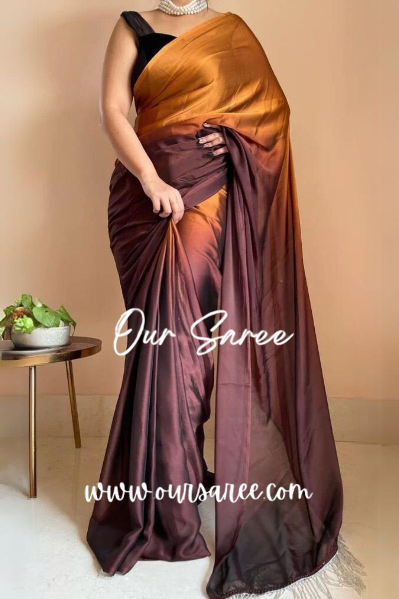 1-MIN READY TO WEAR  Summer Sands Ombré Georgette Saree with Handmade Tassels on Pallu