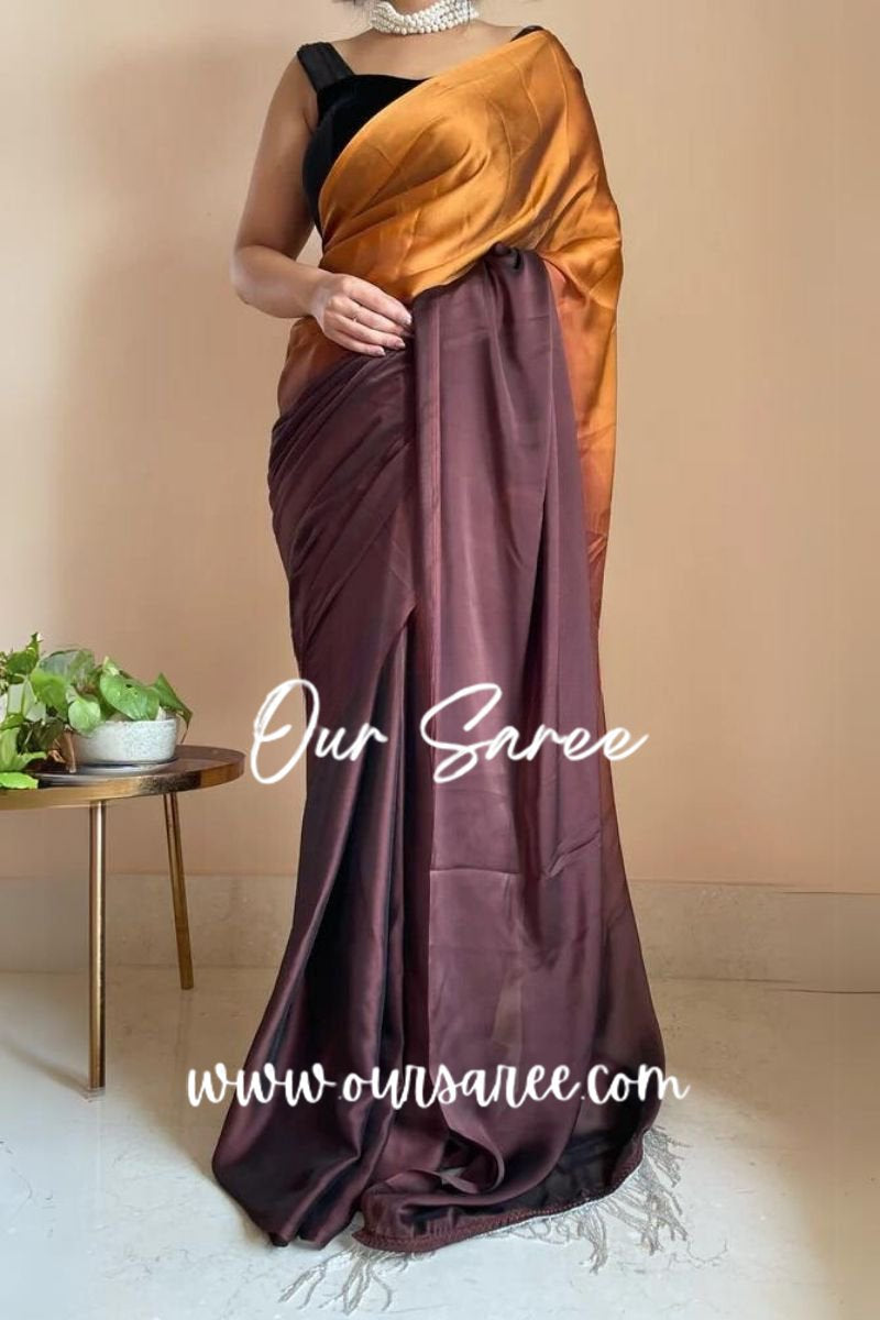 1-MIN READY TO WEAR  Summer Sands Ombré Georgette Saree with Handmade Tassels on Pallu