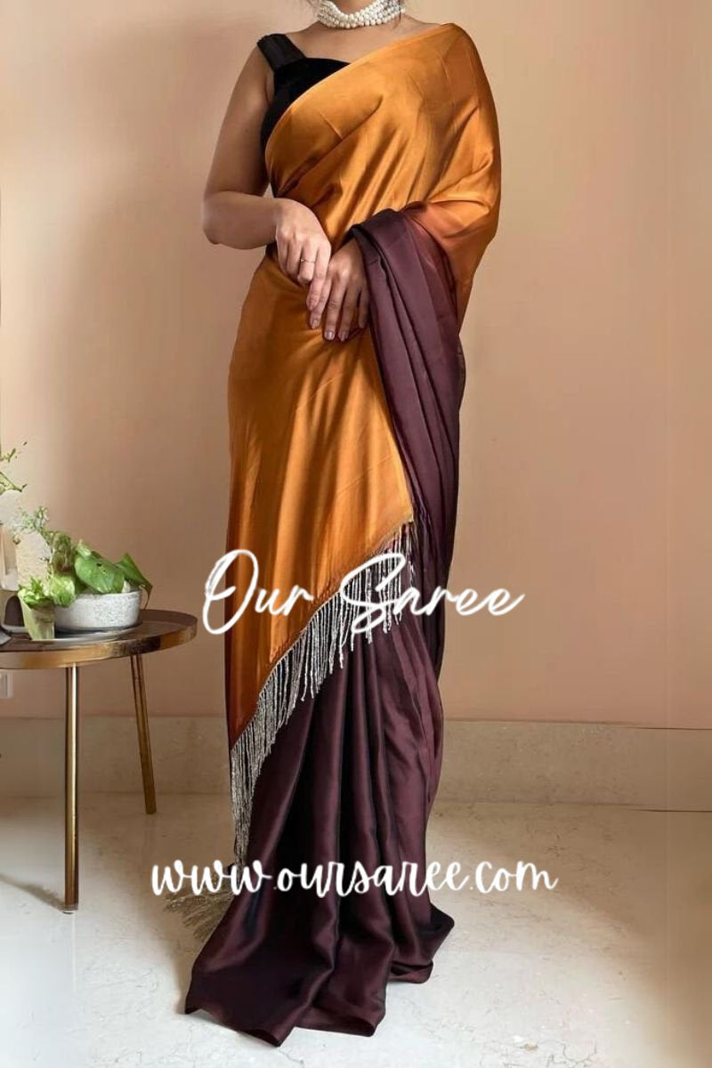 1-MIN READY TO WEAR  Summer Sands Ombré Georgette Saree with Handmade Tassels on Pallu