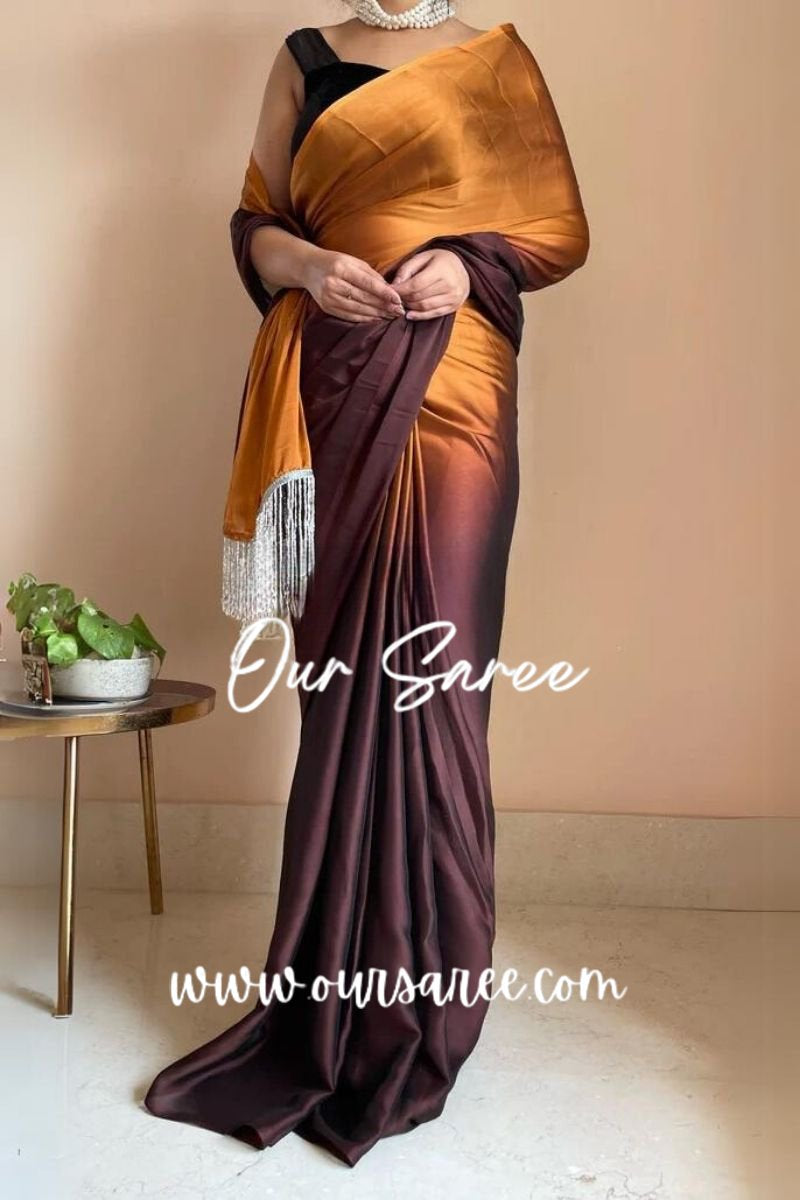 1-MIN READY TO WEAR  Summer Sands Ombré Georgette Saree with Handmade Tassels on Pallu