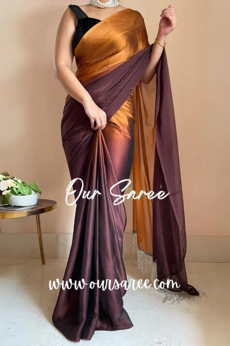 1-MIN READY TO WEAR  Summer Sands Ombré Georgette Saree with Handmade Tassels on Pallu