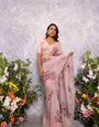 Trendy Ready To Wear Flower Design Hand Work Saree With Stitched Blouse