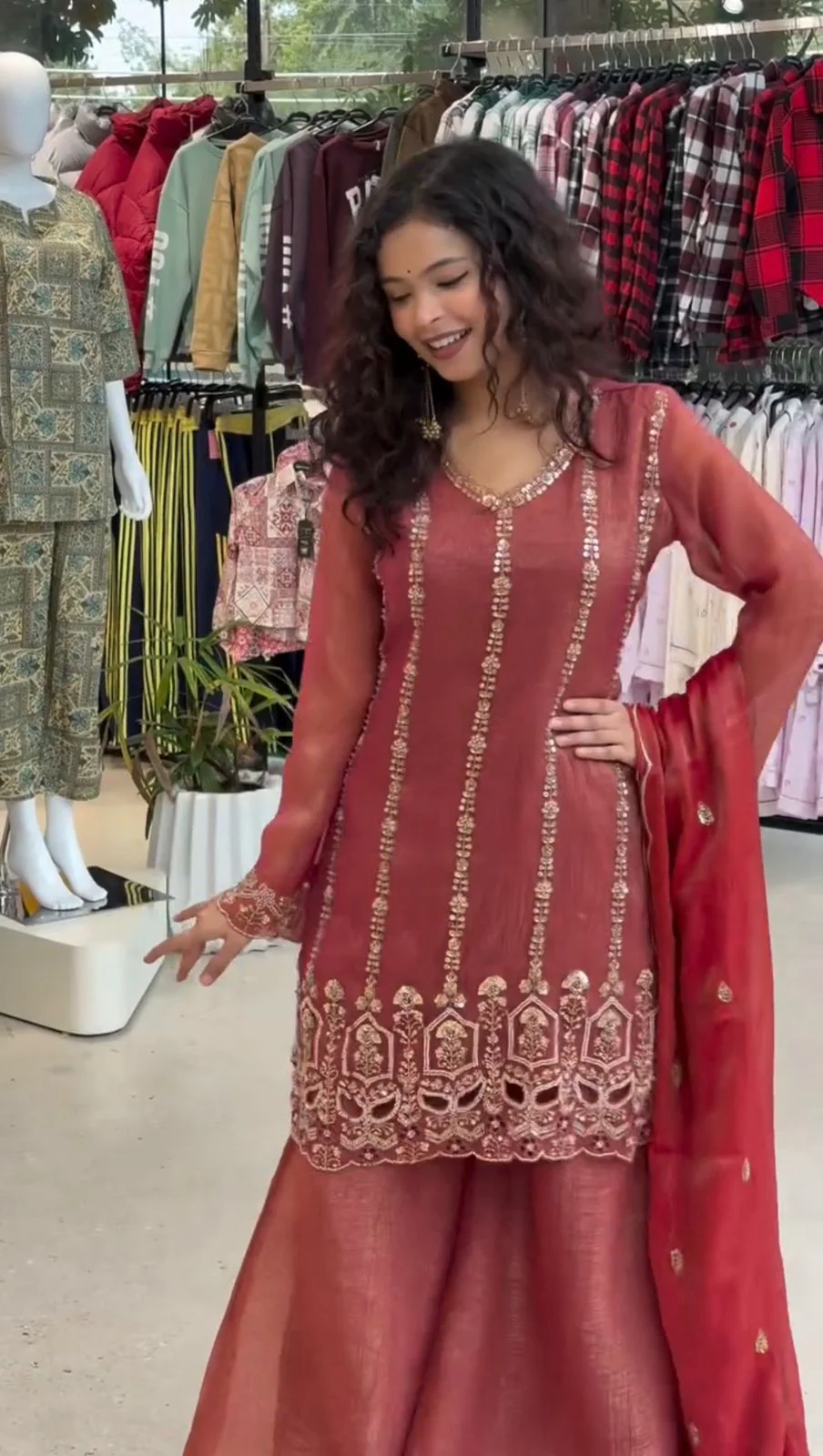 Premium Deep Maroon Kurta with Palazzo & Dupatta