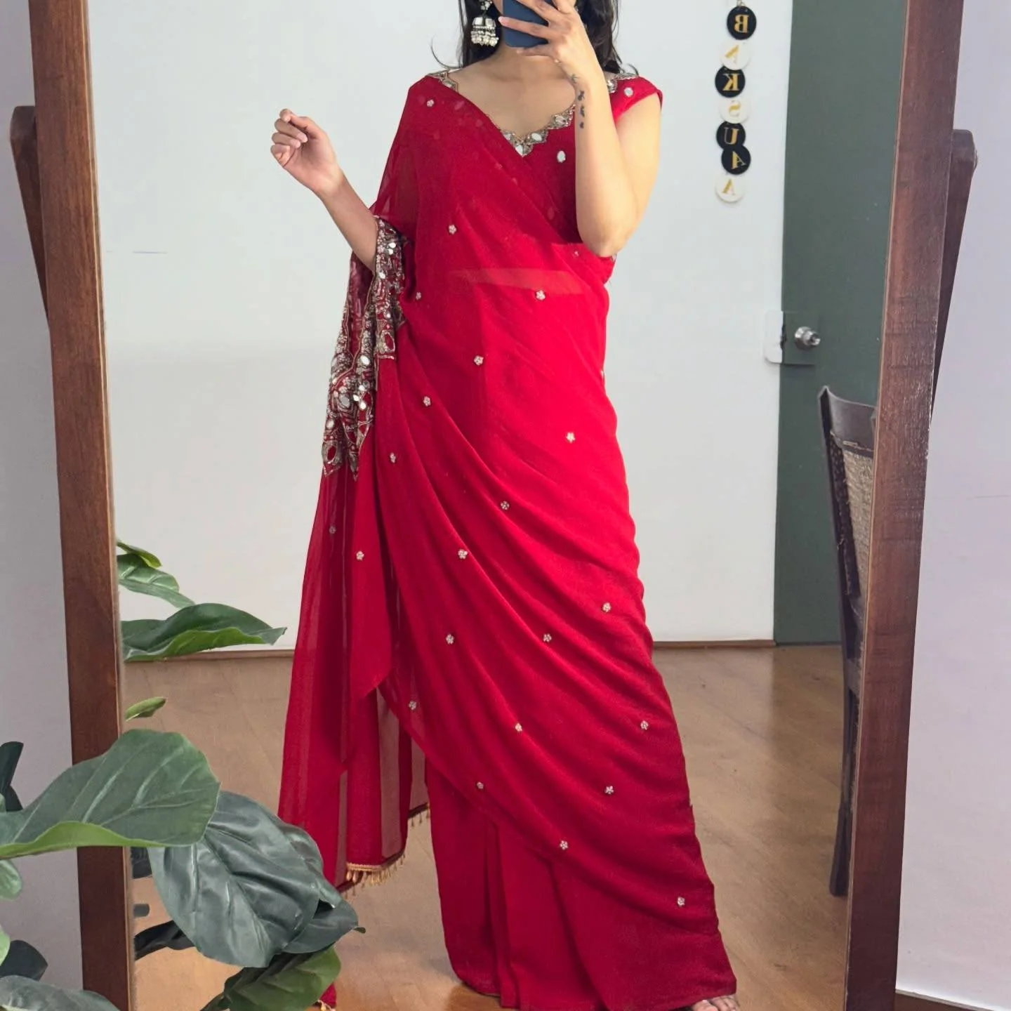 Modern Ready-to-Drape Saree with Embellished Blouse Design