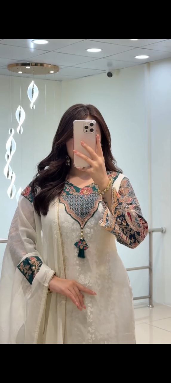 Jumkha Premium Banarasi Jacquard Suit Set with Hand Zari Weaving and Designer Dupatta