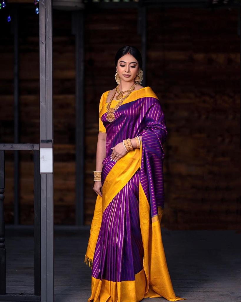 Dalliance Purple Soft Silk Saree With Jacquard  Blouse Piece