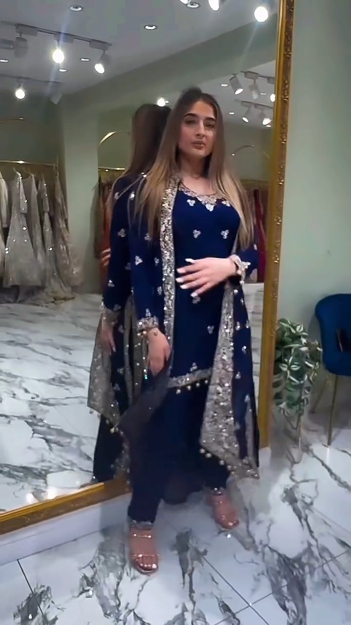 Designer Kurti Koti Pant Set with Heavy Embroidery Work