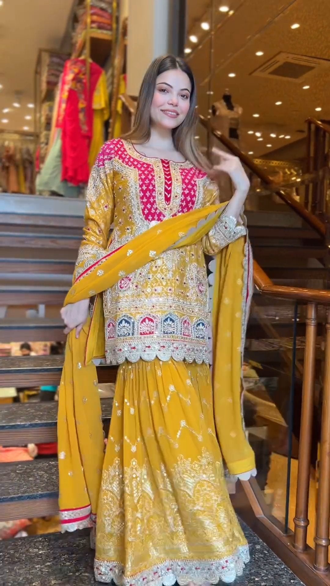 Designer Faux Georgette Embroidered Top Sharara Set with Dupatta