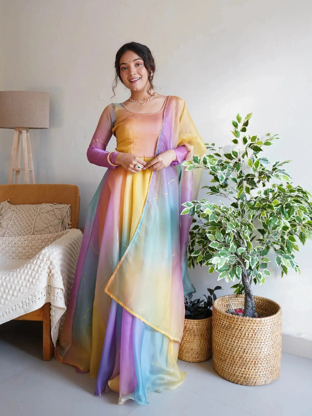 Buy Multi Color Off Shoulder Girlish Gown – Mumkins