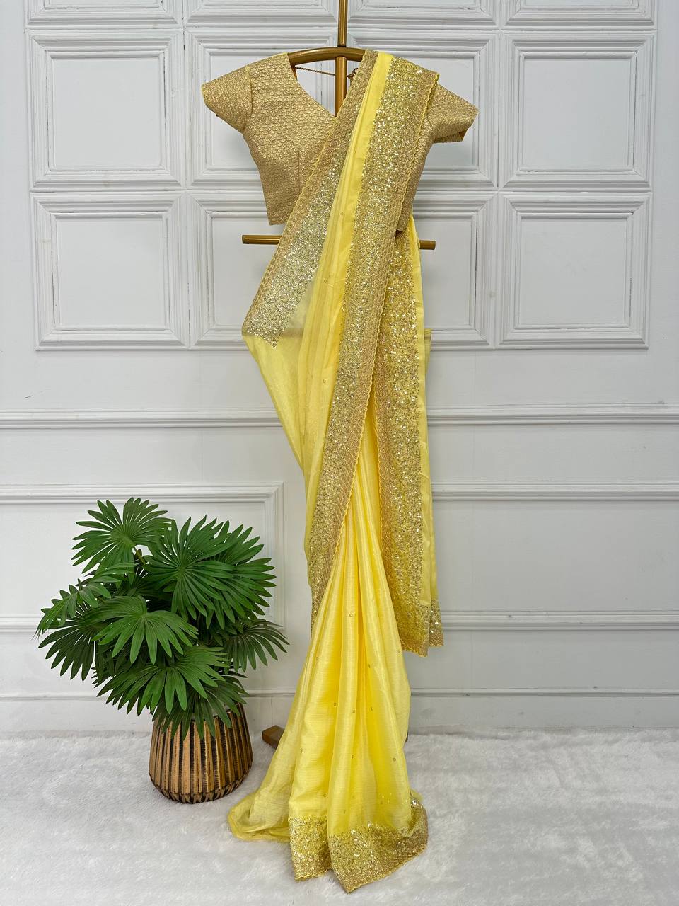 New launching Super Trending Attractive Embroidered Zari & Sequins Work saree