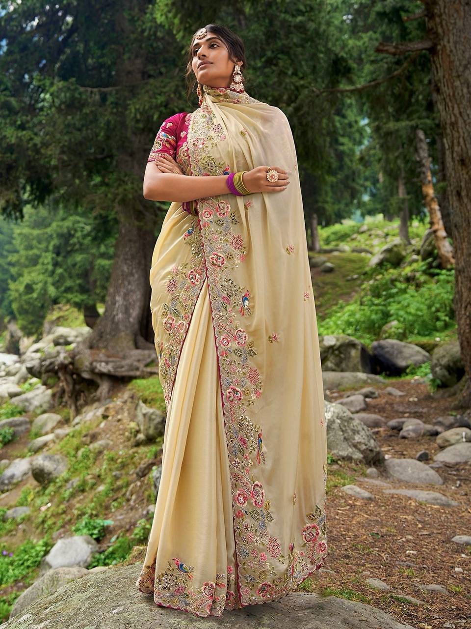 Traditional Function Wear Heavy Silk Saree Collection - Cream