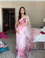 Attractive flowers design  pink saree function, for wedding Party Ready To Wear