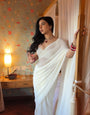 1 Minute Ready Wear Plain White Saree For Traditional look