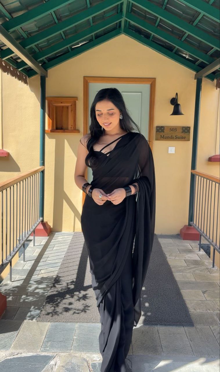 1 Minute Ready Wear Plain Black Saree