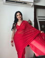 Pure soft Georgette silk with beautiful Red color Ready To Wear saree