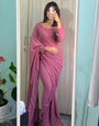 1-Min READY TO WEAR ONION COLOR PREMIUM FOX GEORGETTE SAREE WITH UNSTITCH BLOUSE.