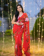 Attractive flowers design Red saree function, for wedding Party Ready To Wear