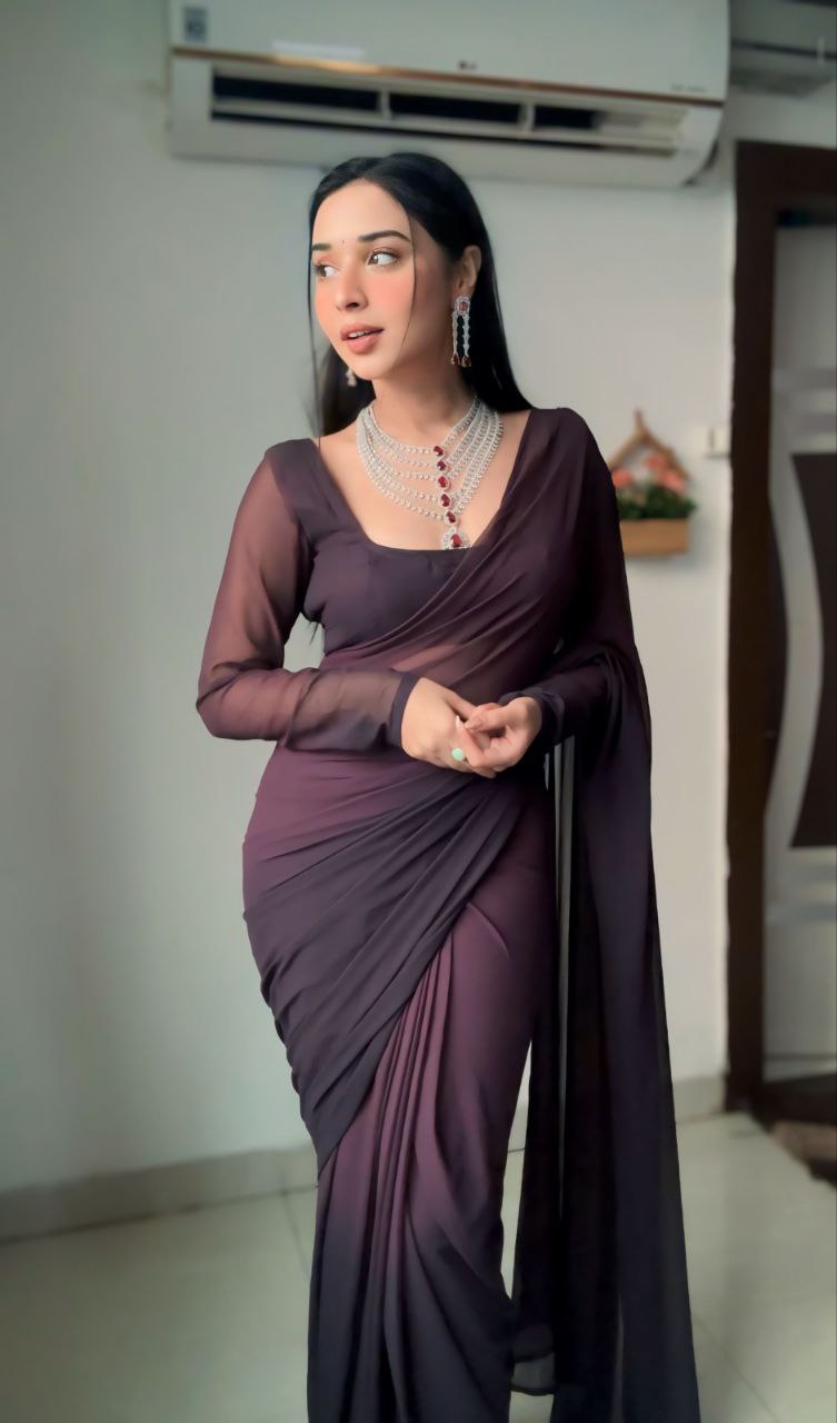 1-Minute Ready To Wear pure soft Georgette silk Saree