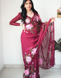 Maroon Colour Flower Digital Print Design Ready To Wear saree